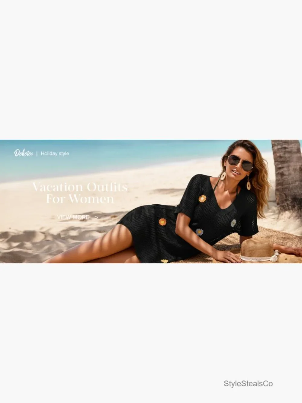 V Neck Short Sleeve Crochet Beach Dress Coverup